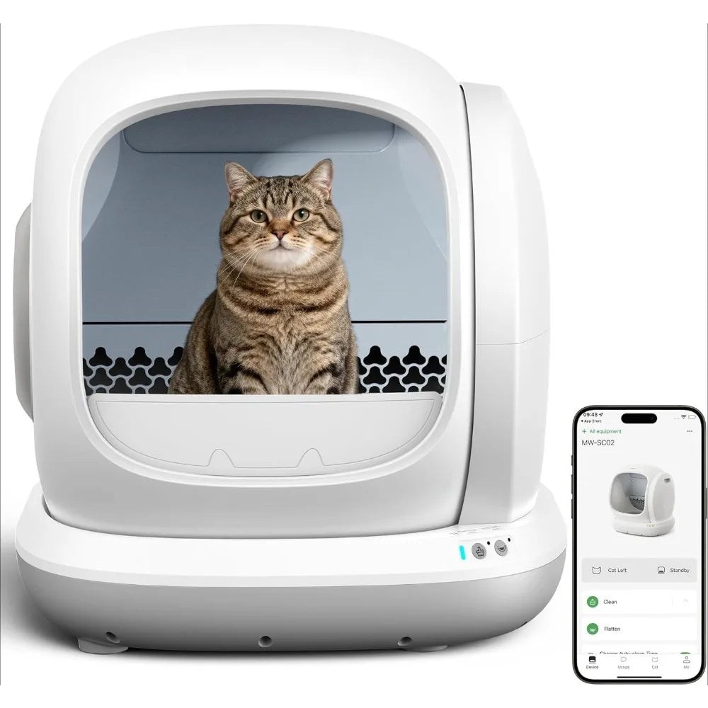 Self Cleaning Cat Litter Box - Open-Top Automatic Litter Box with APP, 0 Risk of Stuck Cats, Safer Automatic Litter Boxs,Customi