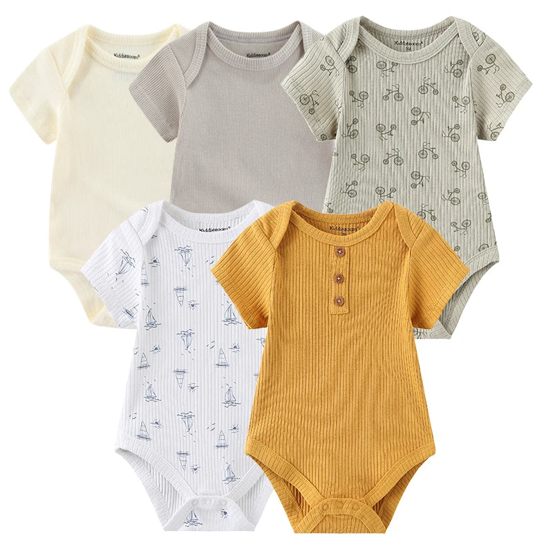 95% Cotton Newborn Baby Onesies Four Seasons Fashion Cartoon Short Sleeve Baby Boy Girl Bodysuits Soft Unisex- 5 Pcs/Lot