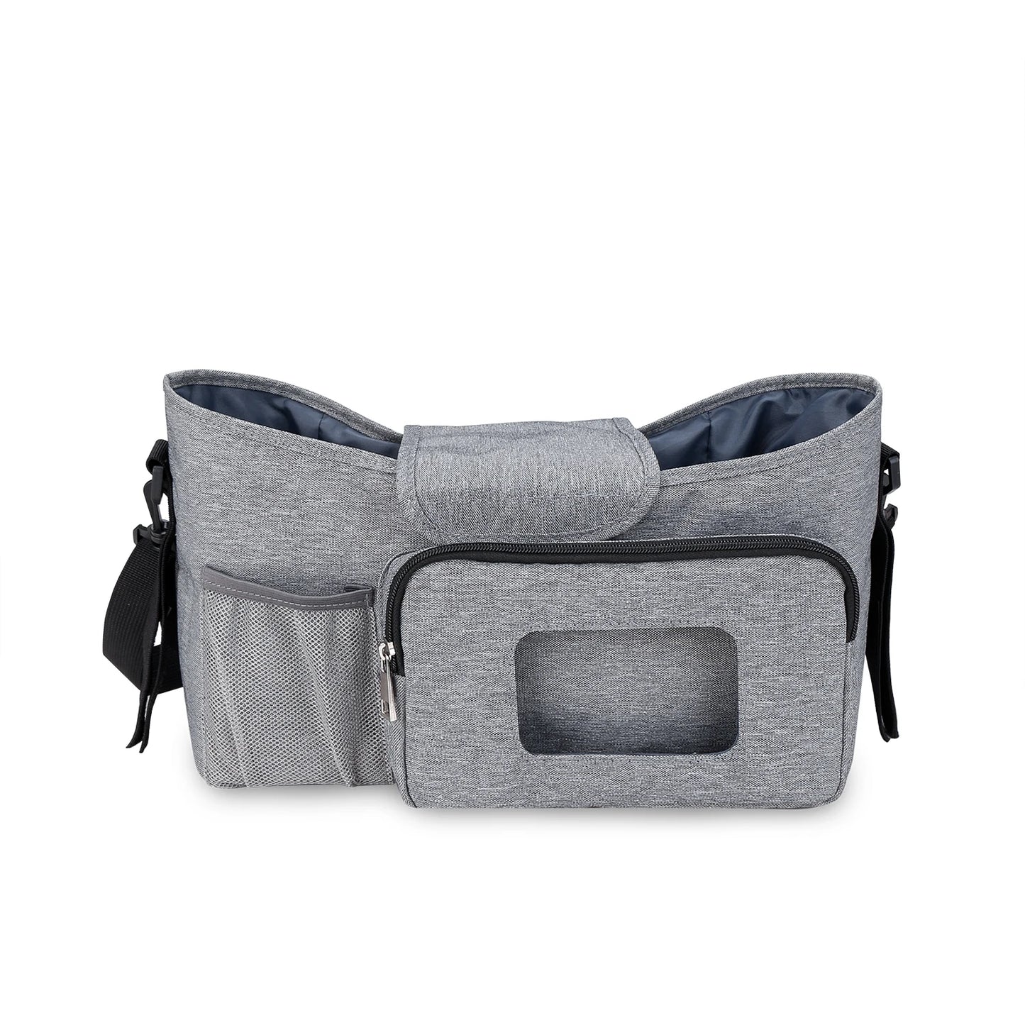 aby Small Diaper Bag Stroller Organizer with Insulated Cup Holder& Shoulder Strap Mini Stroller Storage Pouch for Outdoor