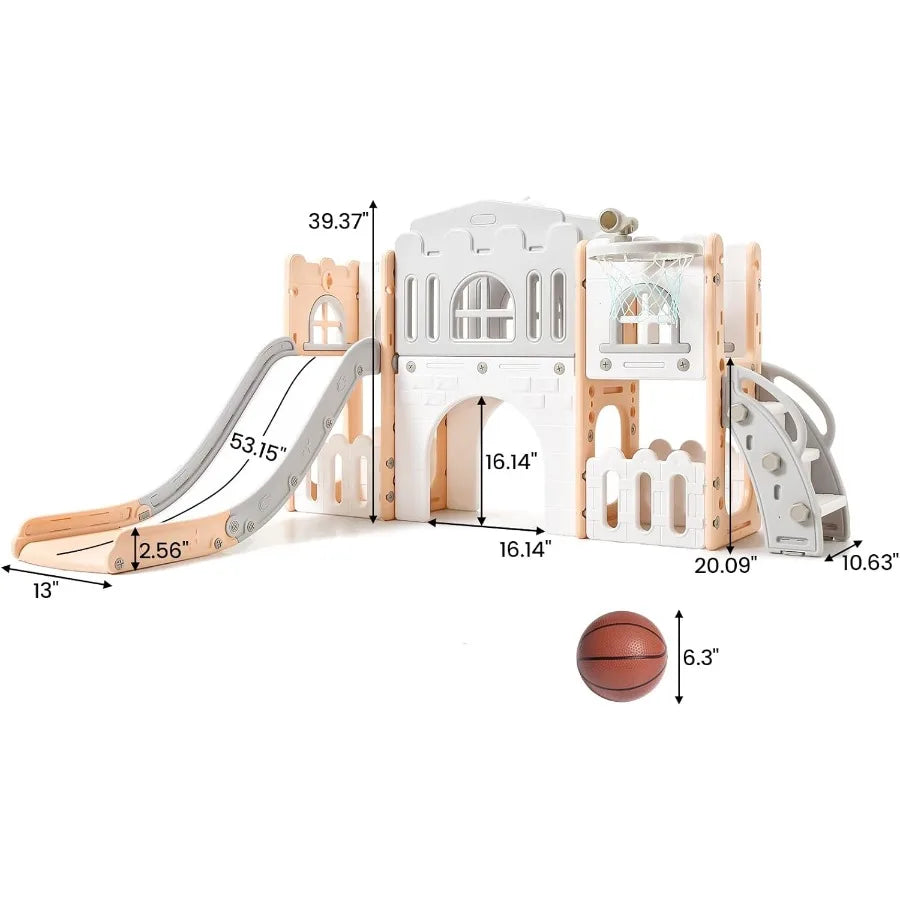 8 in 1 Toddler Slide Playset Toddler Indoor Playground for 1-3 Baby Outdoor Indoor Playset with Slide Climber Tunnel Basketball