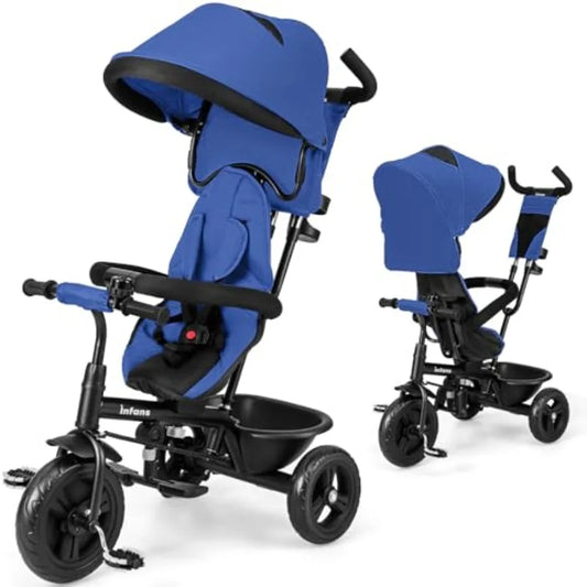 Stroller Tricycle 6 in 1 Baby Trike Toddler Bike with Reversible Seat Adjustable Push Handle Control Direction Removable Canopy