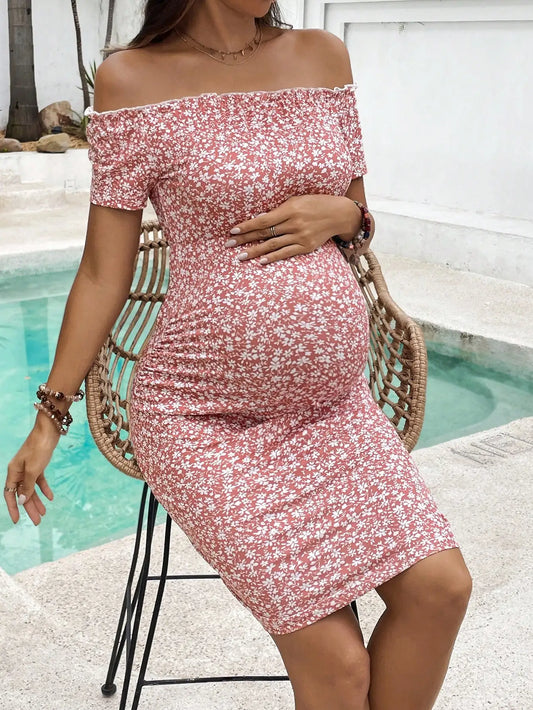 Summer Dress slimming fashion line shoulder floral skirt temperament maternity dress