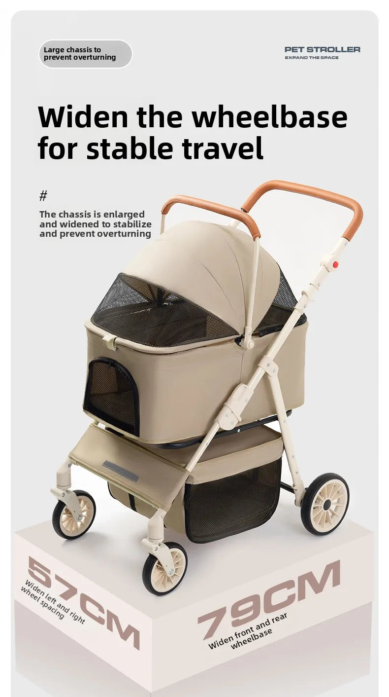 3-in-1 Pet Stroller for Cats & Dogs Detachable Carrier Storage Basket One-Hand Fold & 4-Wheel Brakes  cat carrier dog carrier