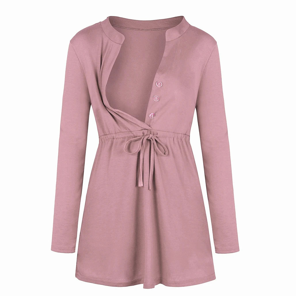 Maternity Nursing Long Sleeve Solid Color Tops