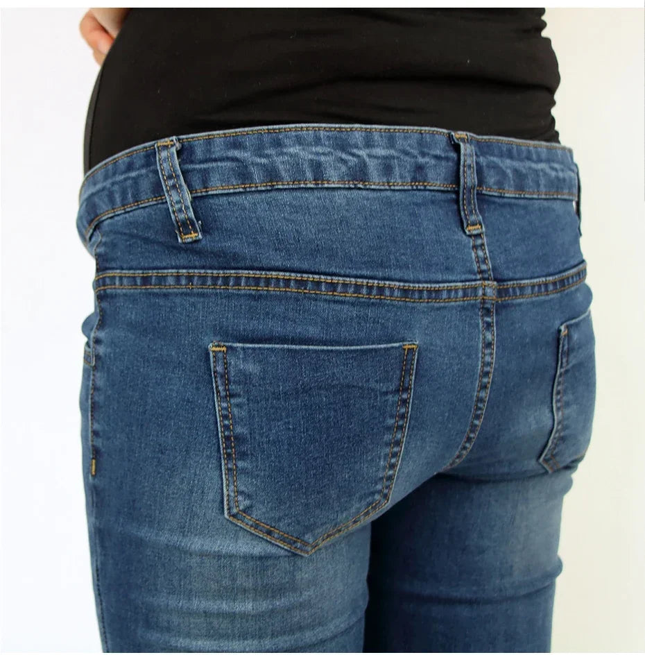 Maternity Boyfriend Jeans with Zipper & Button High Waist Regular Leg with Elastic Waist