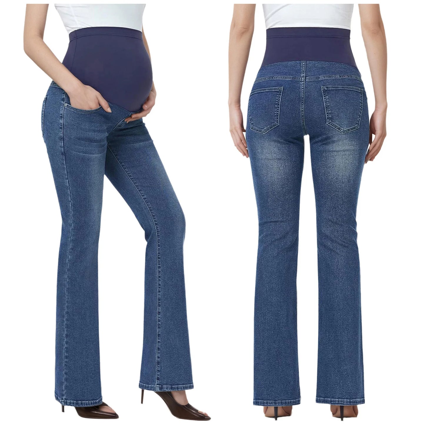 Maternity Flared Jeans & Pant with High Waist Over The Belly Bell-Botton Pants for Yoga Daily Office Work Street Wear