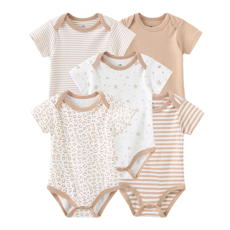 95% Cotton Newborn Baby Onesies Four Seasons Fashion Cartoon Short Sleeve Baby Boy Girl Bodysuits Soft Unisex- 5 Pcs/Lot
