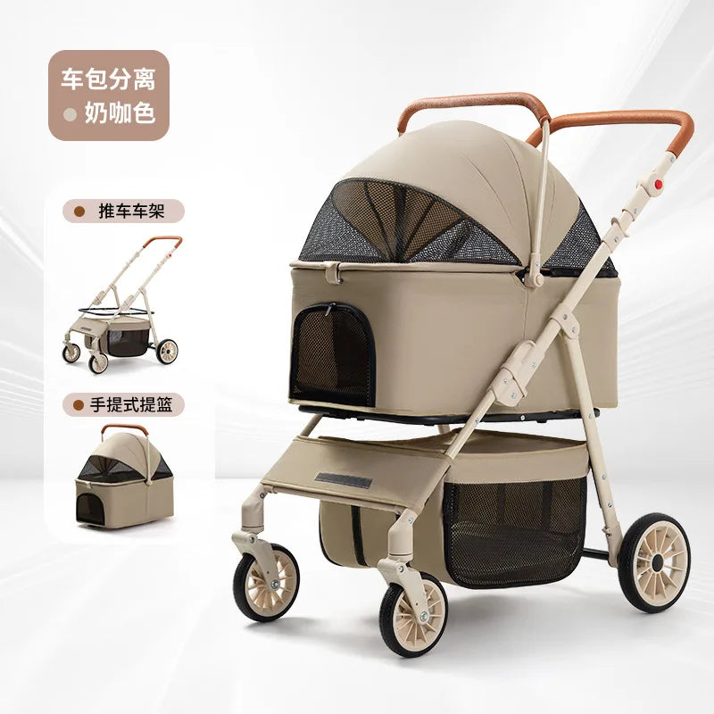 3-in-1 Pet Stroller for Cats & Dogs Detachable Carrier Storage Basket One-Hand Fold & 4-Wheel Brakes  cat carrier dog carrier