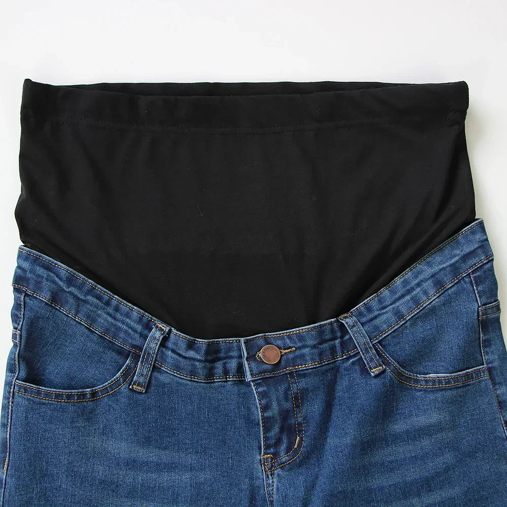 Maternity Boyfriend Jeans with Zipper & Button High Waist Regular Leg with Elastic Waist