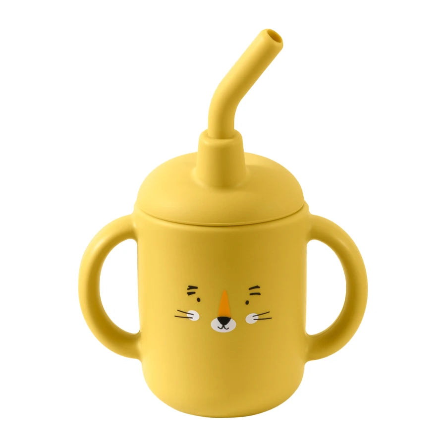 Baby Silicone Feeding Cup With Handle Sippy BPA Free Toddlers Cartoon Pattern Learning Drinkware Children Straw Cups Tableware