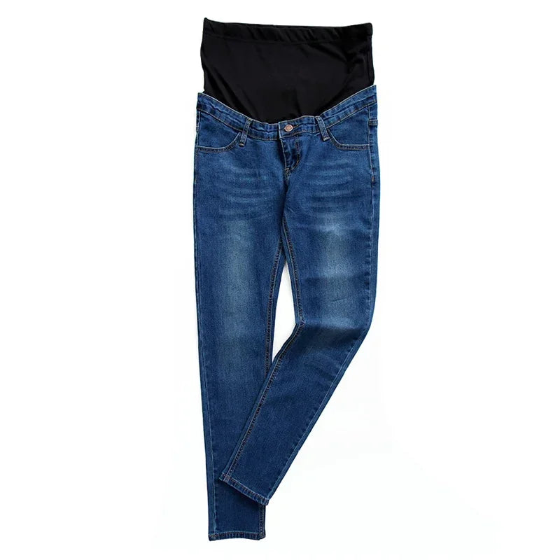 Maternity Boyfriend Jeans with Zipper & Button High Waist Regular Leg with Elastic Waist