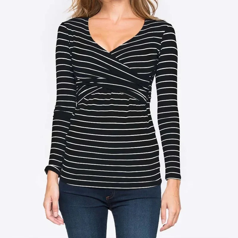 Maternity Nursing V-neck Long Sleeve Top  Breastfeeding Clothes for Pregnant Woman