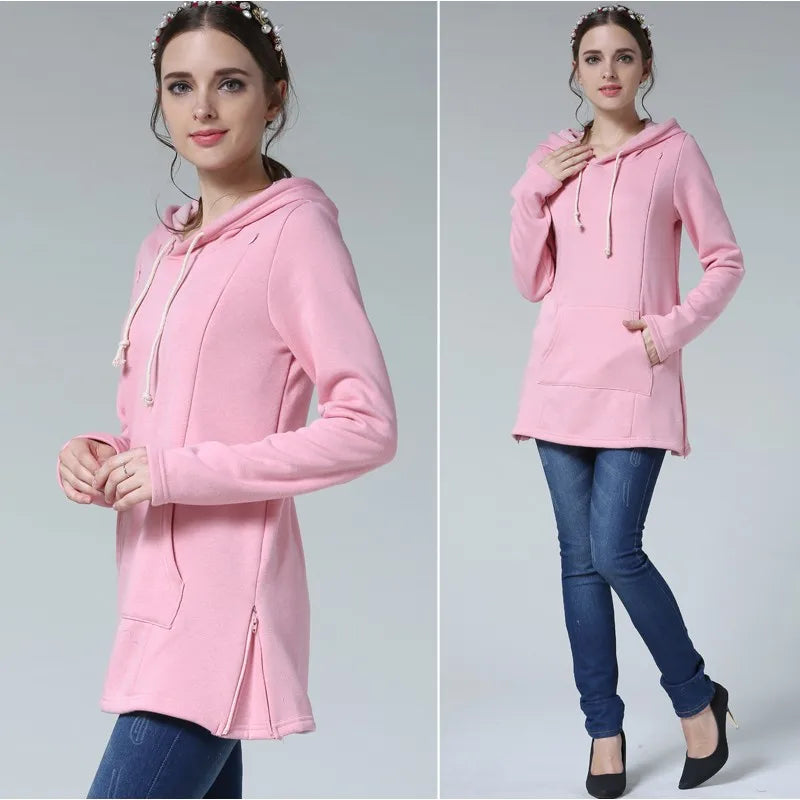 Nursing Maternity Hoodies Sweatshirts Long Sleeve Breastfeeding Postpartum Tops, Plus Size Available