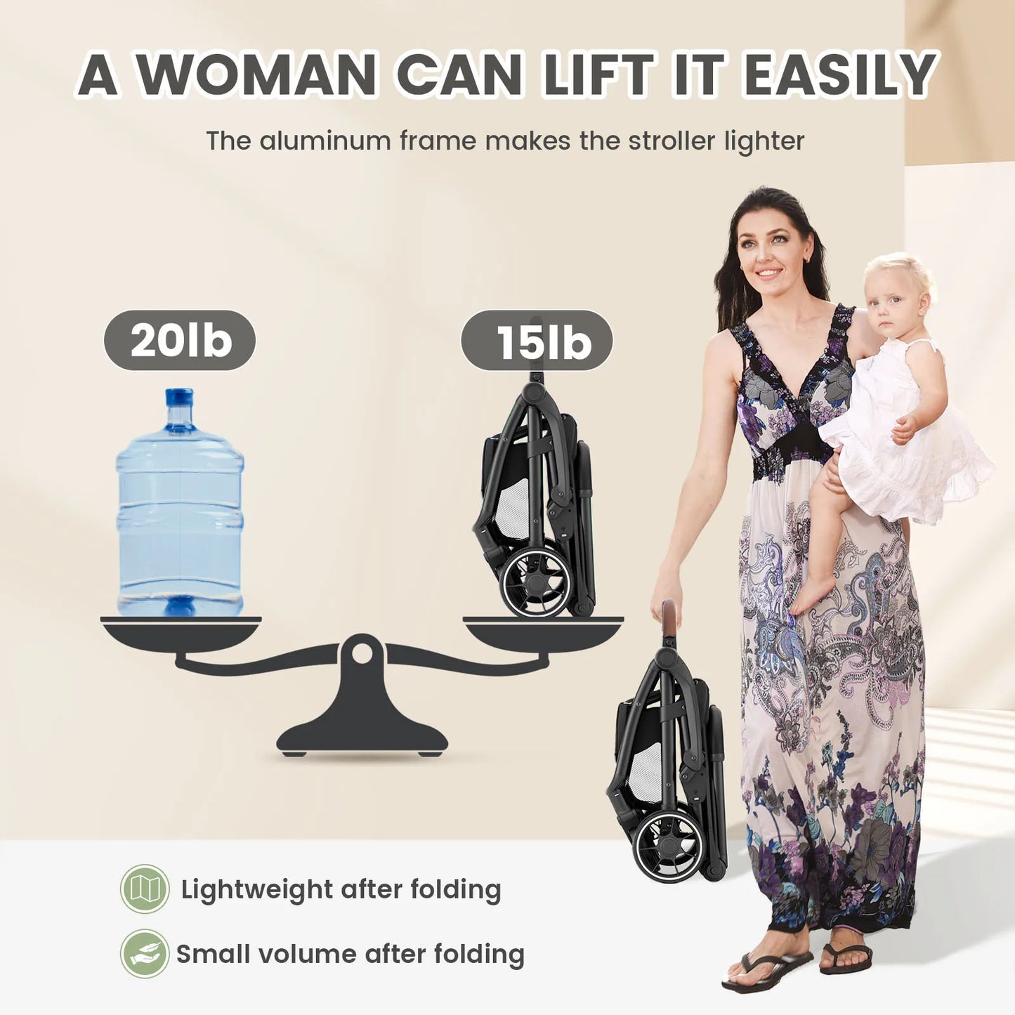 Standard Stroller  Seat, Foldable Portable Newborn Stroller, Luxury Baby Carriage Suit Baby,Toddlers, 360°Swivel Seat