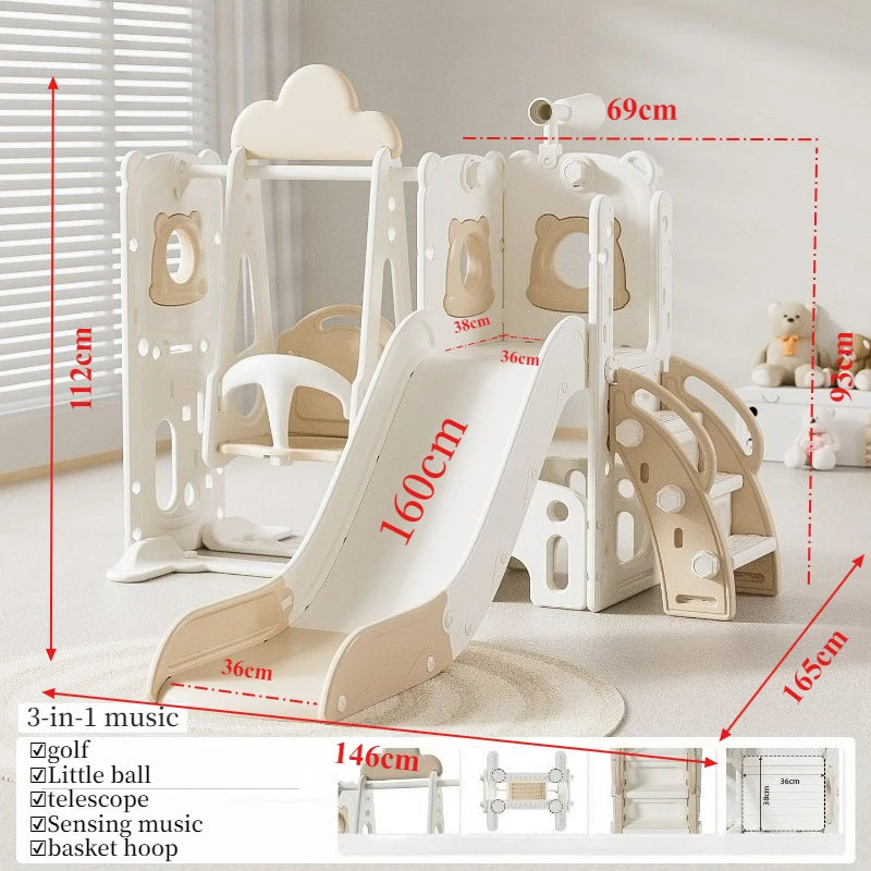 Child Toy Slide Swings Set Combo Indoor Safe Stable Kids Play Equipment Sensing Music Slide for Children From 2 To 10 Years