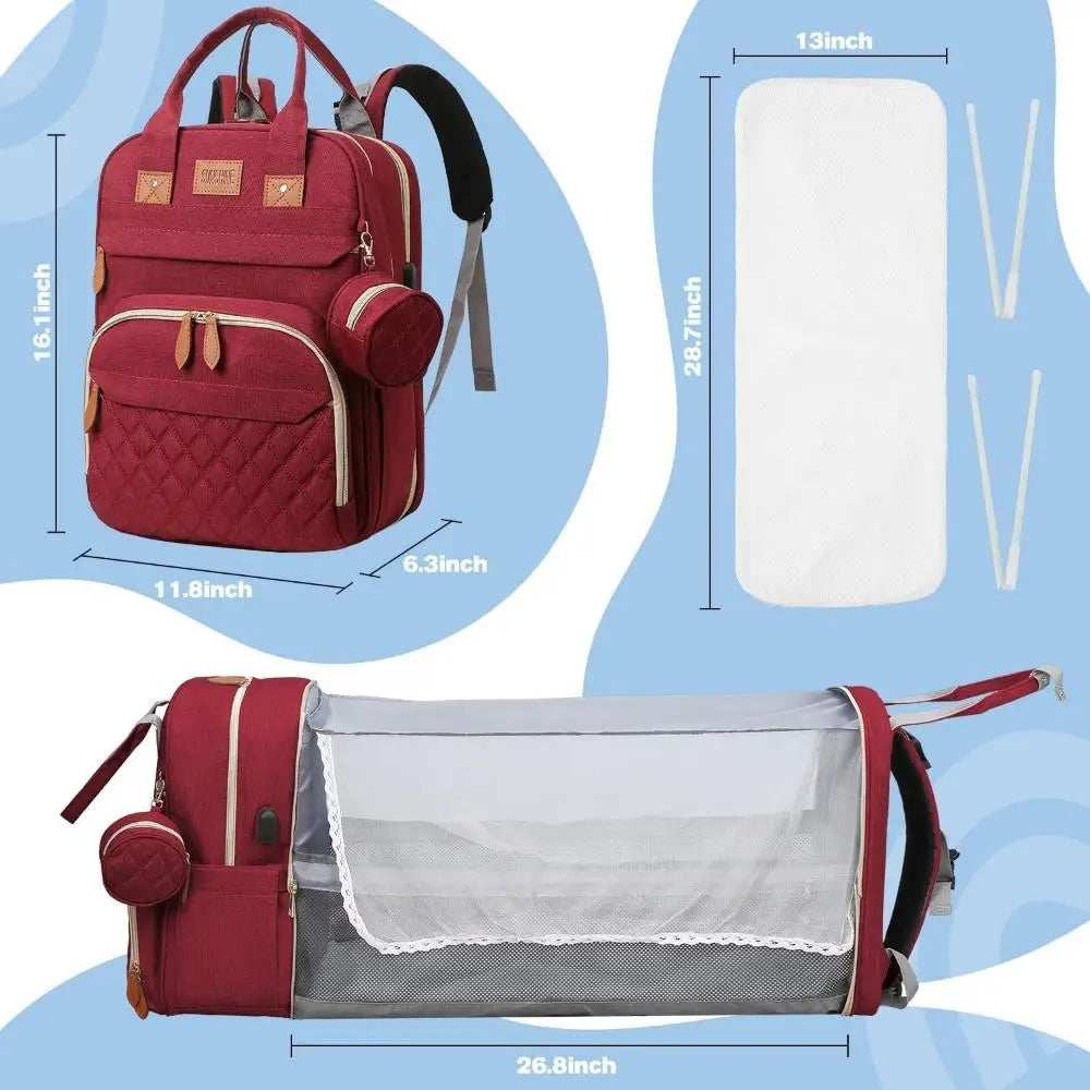 Large Diaper Bag with Changing Station, Foldable Diaper Bag Backpack with Bed, Diaper Bag with Insulated Pockets