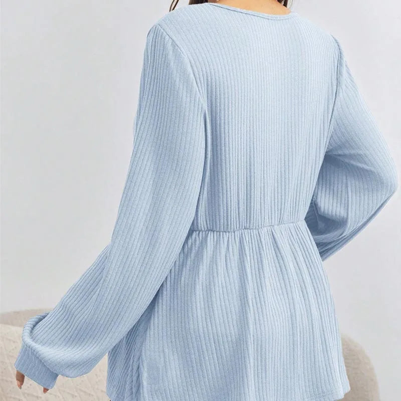 Maternity V-neck T-shirt  Summer Solid Color Long Sleeve Pregnant Women's Wear
