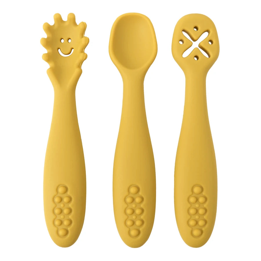 3PCS Cute Baby Learning Spoons Utensils Set Newborn Feeding Spoon Set Toddler Scoop Weaning Cutlery Children‘s Tableware