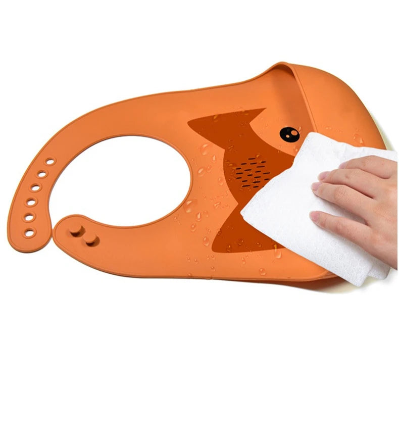 Animal Face Silicone Baby Meal Bib with 3D Waterproof Design Ultra-soft Easy-to-clean Large-sized Drool Bib for Toddlers and Children