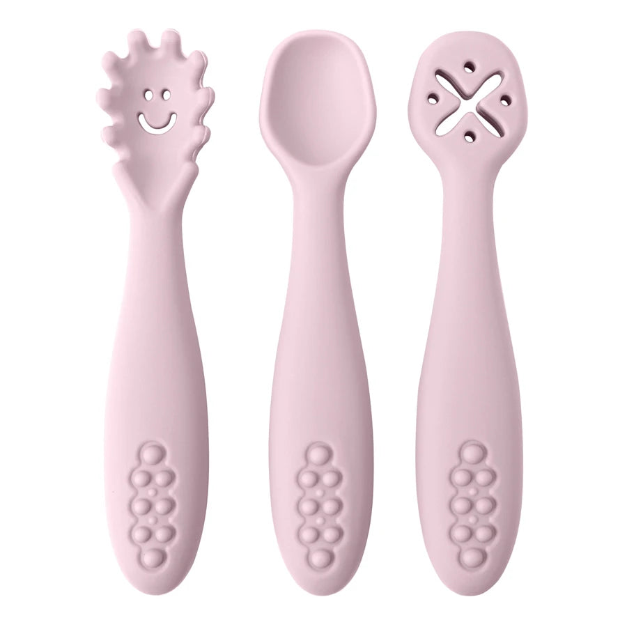 3PCS Cute Baby Learning Spoons Utensils Set Newborn Feeding Spoon Set Toddler Scoop Weaning Cutlery Children‘s Tableware