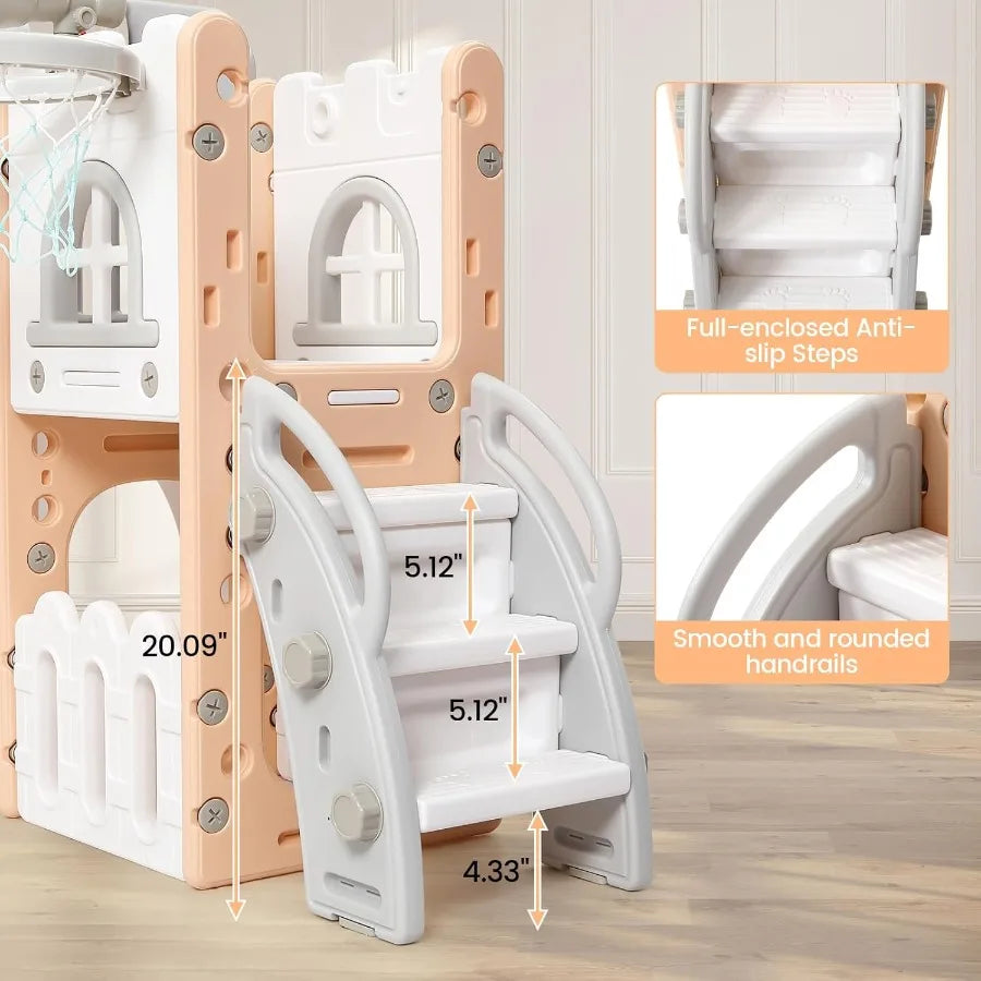 8 in 1 Toddler Slide Playset Toddler Indoor Playground for 1-3 Baby Outdoor Indoor Playset with Slide Climber Tunnel Basketball