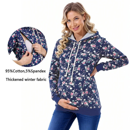 Nursing Maternity Hoodies Sweatshirts Long Sleeve Breastfeeding Postpartum Tops, Plus Size Available