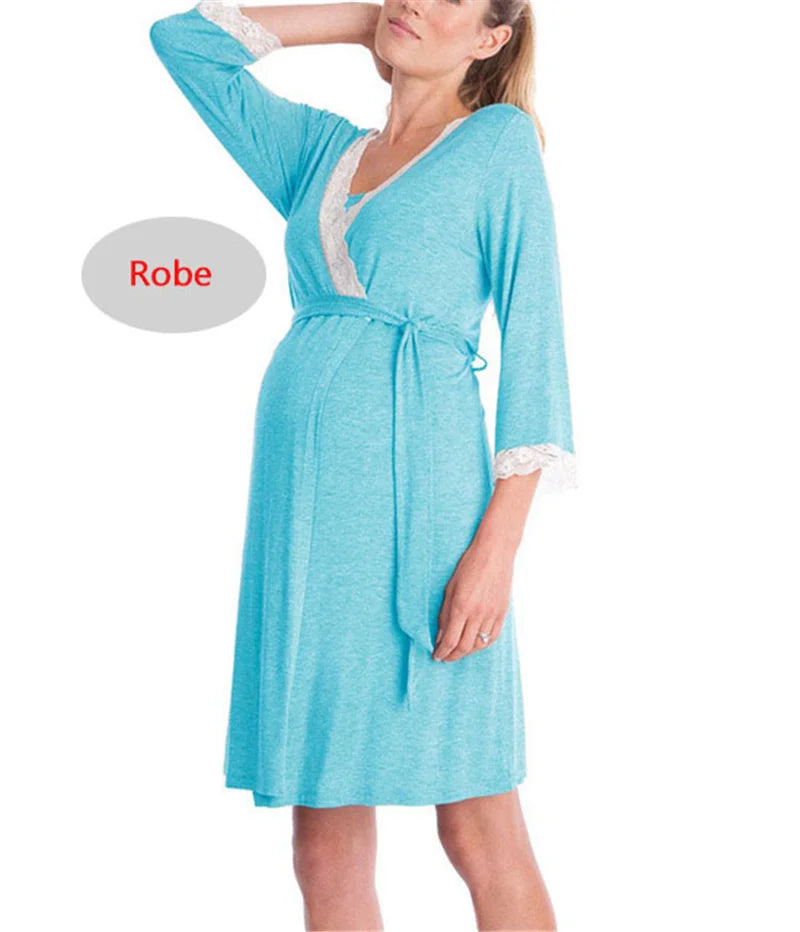 Maternity Nursing Nightgown & Matching Robe With Lace Trim and Adjustable Belt, Sold  Separately
