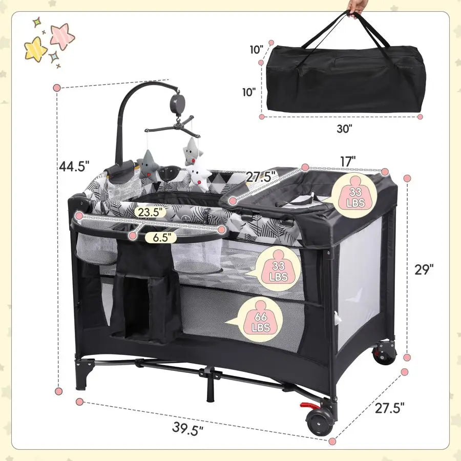 5in1 Baby Bassinet Bedside Sleeper, Portable Pack and Play with Changing Table, Baby Crib with Carry Bag, Cosleeper Bassinet Att