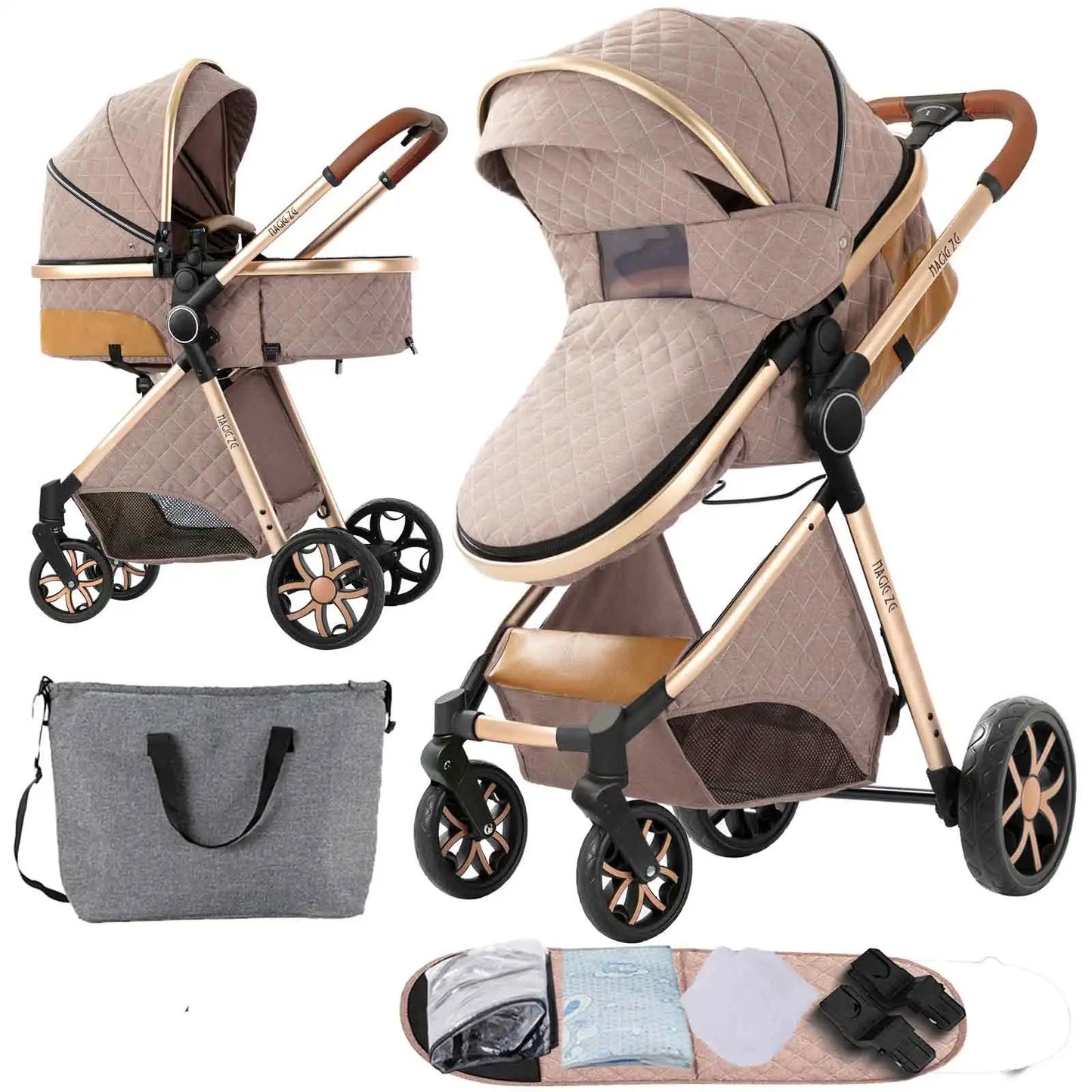Baby Stroller 2 in 1 with Carrycot Reversible Seat 5-Point Harness for Newborn 0-3Y Lightweight Foldable 2-in-1 Baby Stroller