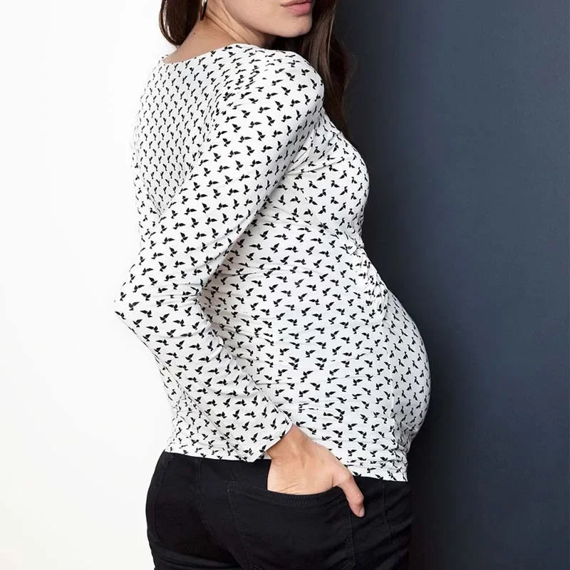 Maternity Nursing V-neck Long Sleeve Top  Breastfeeding Clothes for Pregnant Woman