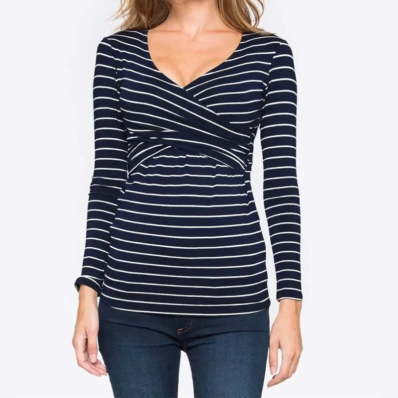 Maternity Nursing V-neck Long Sleeve Top  Breastfeeding Clothes for Pregnant Woman
