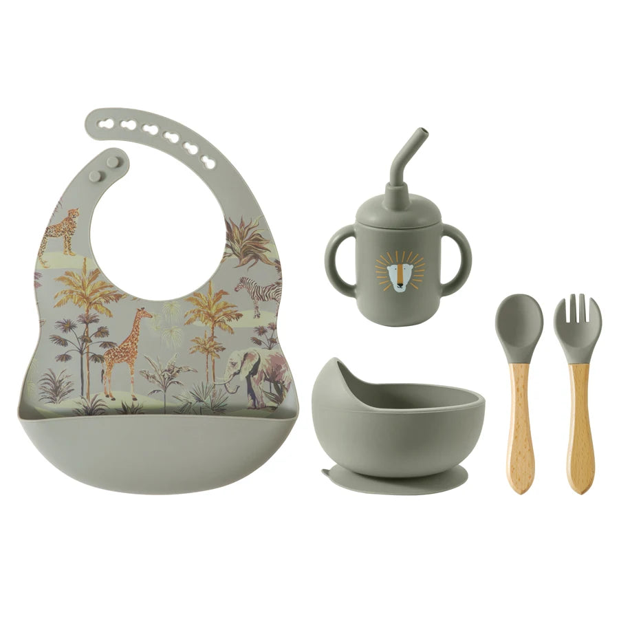 100% Food Grade Silicone Baby Cup, Bowl, Bib, Suction Dish and Utensils Sets