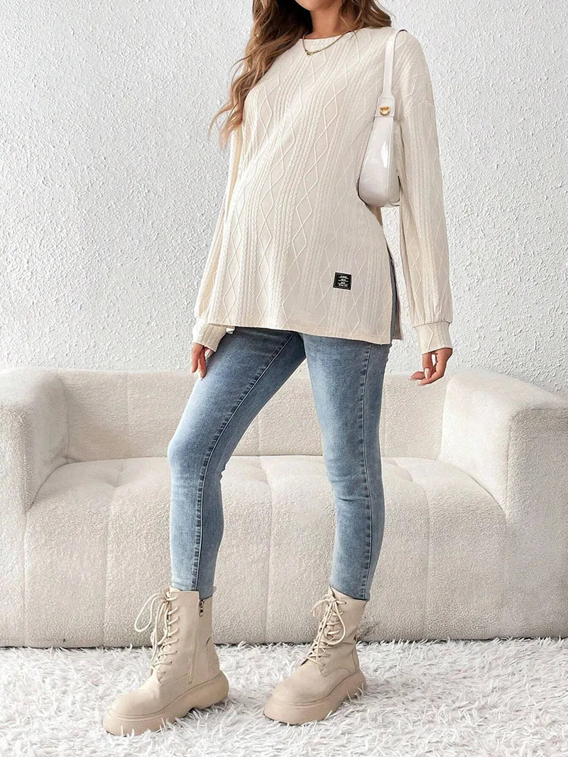 Maternity Clothes Pregnant Women Wear Round Neck Long Sleeve Monochrome Daily Leisure Top