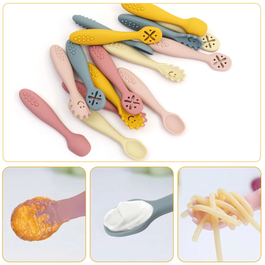 3PCS Cute Baby Learning Spoons Utensils Set Newborn Feeding Spoon Set Toddler Scoop Weaning Cutlery Children‘s Tableware