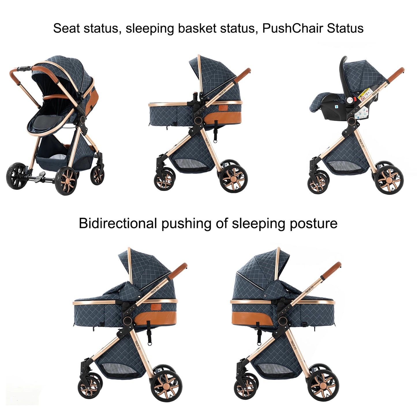 Baby Stroller 2 in 1 with Carrycot Reversible Seat 5-Point Harness for Newborn 0-3Y Lightweight Foldable 2-in-1 Baby Stroller