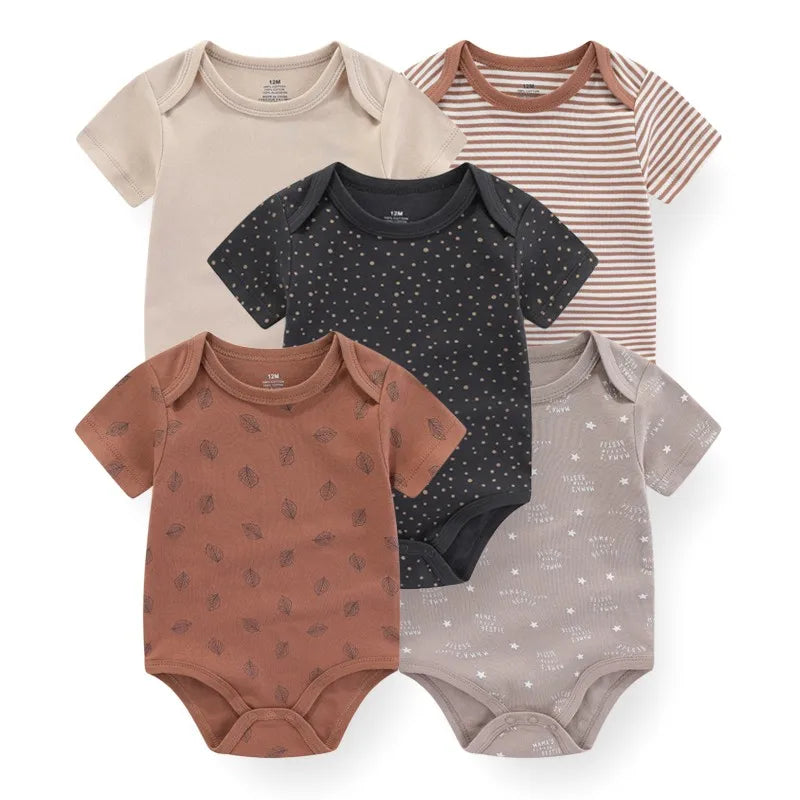 95% Cotton Newborn Baby Onesies Four Seasons Fashion Cartoon Short Sleeve Baby Boy Girl Bodysuits Soft Unisex- 5 Pcs/Lot