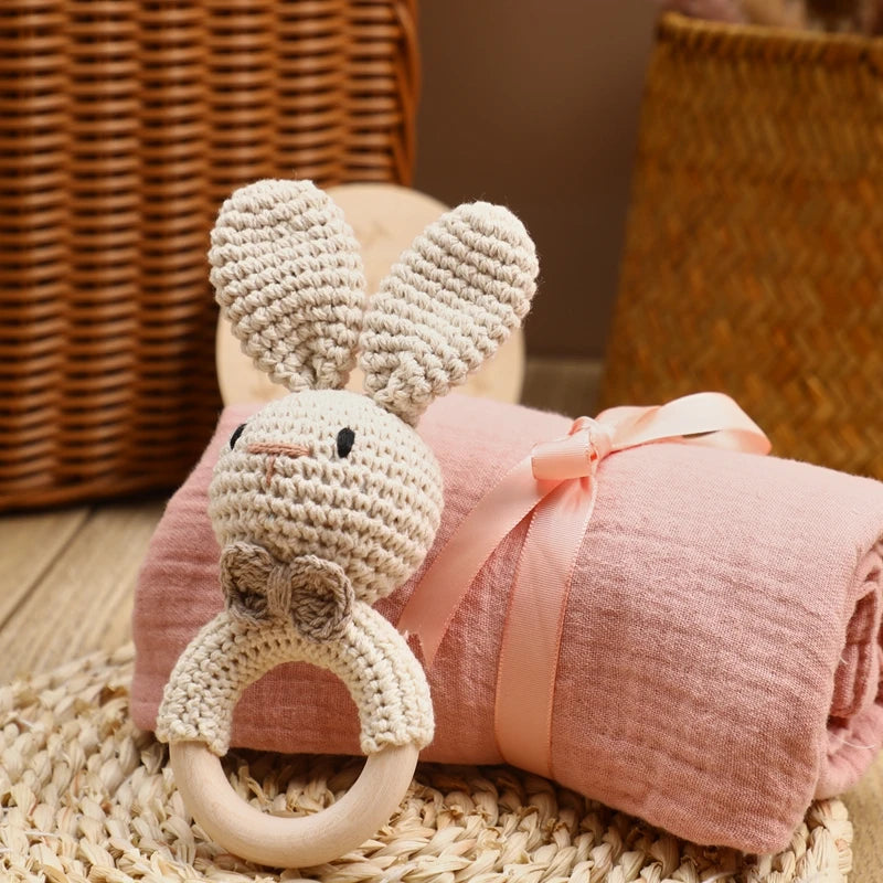 1Set Baby Silicone Pacifier Animal Rattle Rainbow Stacked Toys Newborn Souvenir Milestone Card Baby Birth Teething Gift Box Set