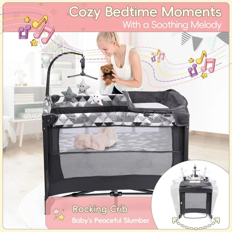 5in1 Baby Bassinet Bedside Sleeper, Portable Pack and Play with Changing Table, Baby Crib with Carry Bag, Cosleeper Bassinet Att