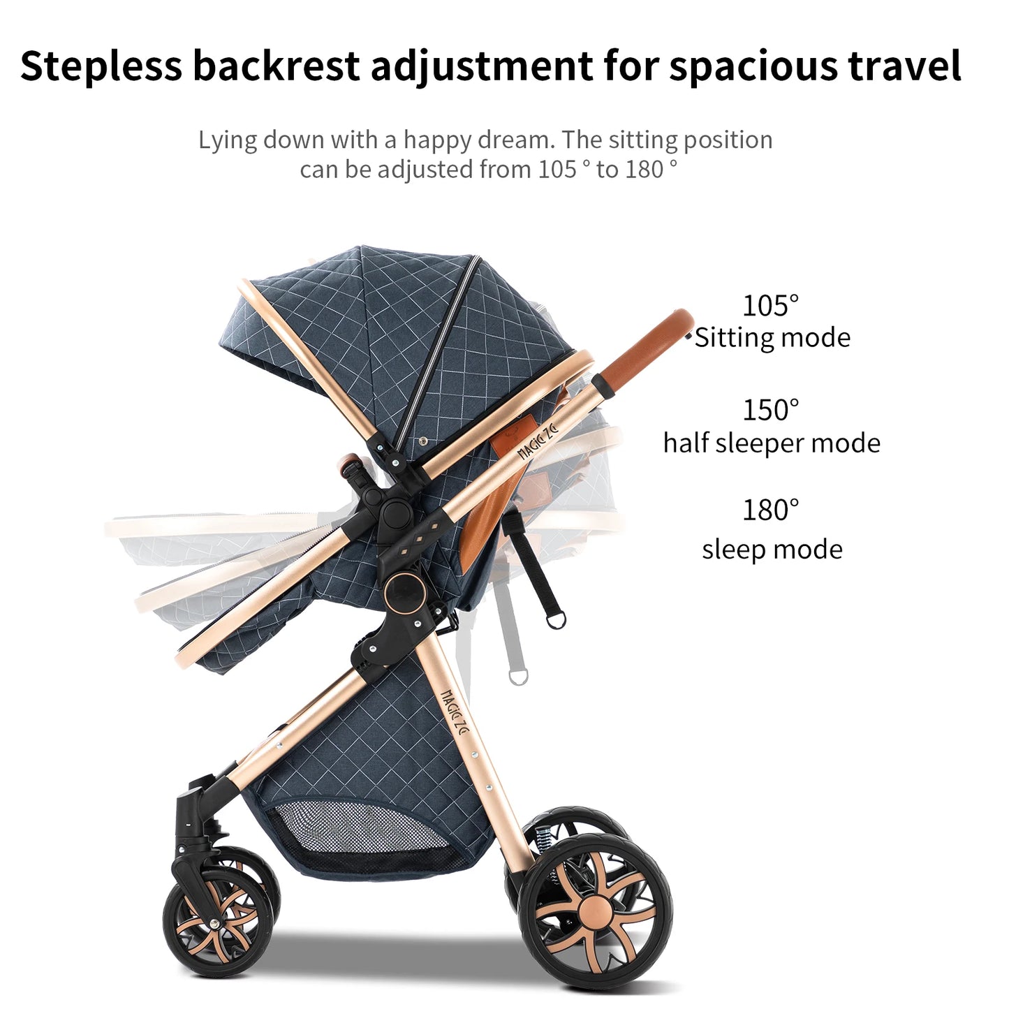 Baby Stroller 2 in 1 with Carrycot Reversible Seat 5-Point Harness for Newborn 0-3Y Lightweight Foldable 2-in-1 Baby Stroller