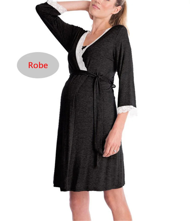 Maternity Nursing Nightgown & Matching Robe With Lace Trim and Adjustable Belt, Sold  Separately