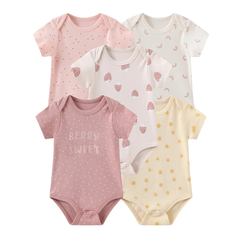 95% Cotton Newborn Baby Onesies Four Seasons Fashion Cartoon Short Sleeve Baby Boy Girl Bodysuits Soft Unisex- 5 Pcs/Lot