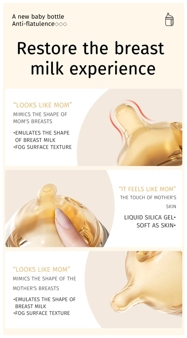 Newborn Glass Baby Bottles 160ml Silicone Nipple, 0-6 Months Anti Bloating Anti Spitting Choking