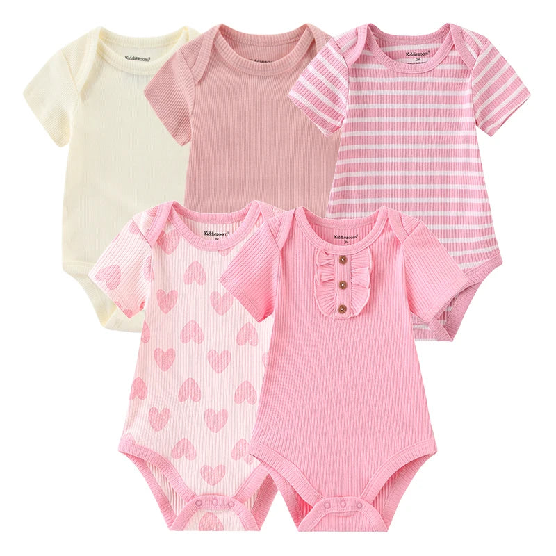 95% Cotton Newborn Baby Onesies Four Seasons Fashion Cartoon Short Sleeve Baby Boy Girl Bodysuits Soft Unisex- 5 Pcs/Lot