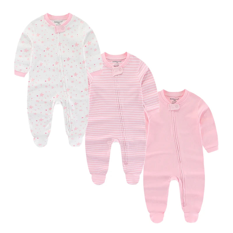 100% Cotton Soft Newborn Baby 2 - Zipper Baby Boy Girl Rompers Shower Gifts, 3 Pcs/lot,  Autumn Winter