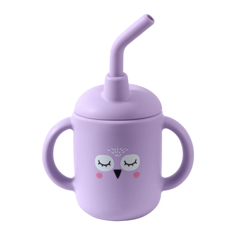 Baby Silicone Feeding Cup With Handle Sippy BPA Free Toddlers Cartoon Pattern Learning Drinkware Children Straw Cups Tableware