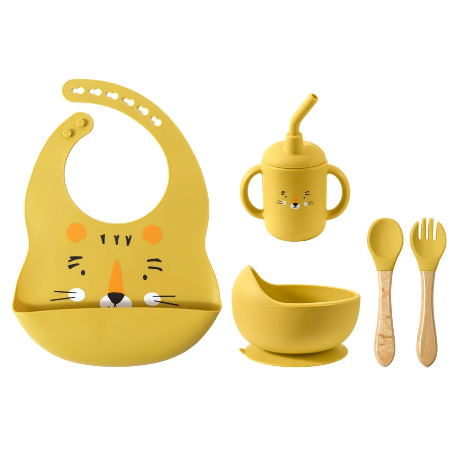 100% Food Grade Silicone Baby Cup, Bowl, Bib, Suction Dish and Utensils Sets