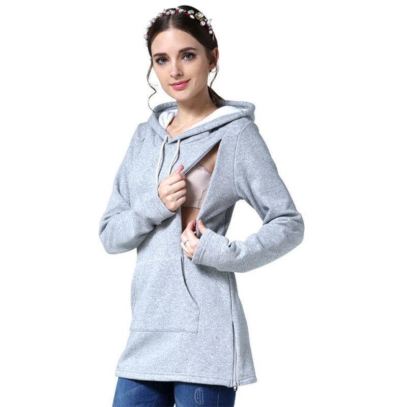 Nursing Maternity Hoodies Sweatshirts Long Sleeve Breastfeeding Postpartum Tops, Plus Size Available