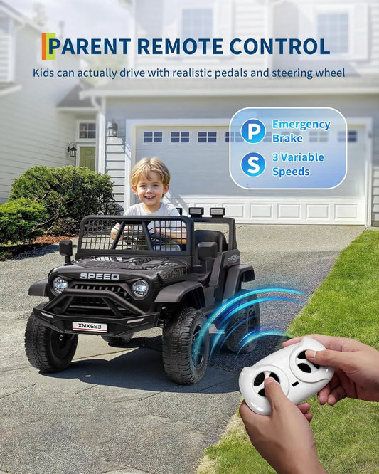 Electric Car for Kids Ride On Car with Remote Control Ride On Truck Toy for Toddler Boys Girls Bluetooth Music Player LED Light