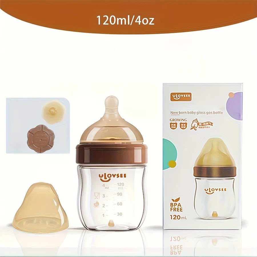 Baby Bottles, 4oz, 8oz High Borosilicate Glass  Wide-Neck Feeding Bottle with Bottom Air Balance Hole/Valve, Glass Milk Bottle