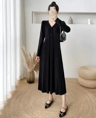 Maternity V-Neck Long Sleeve Sweater Dress
